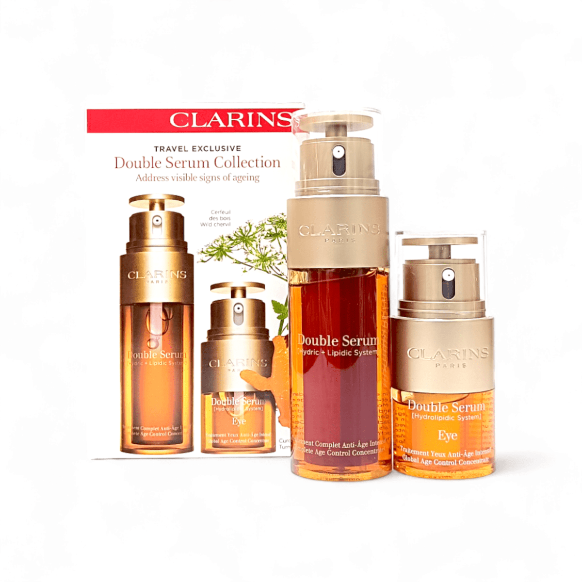 فروش ویژه ست سرم ضد چروک و دور چشم  دابل کلارنس Double Serum CLARINS حجم 50 میل و 20 میل