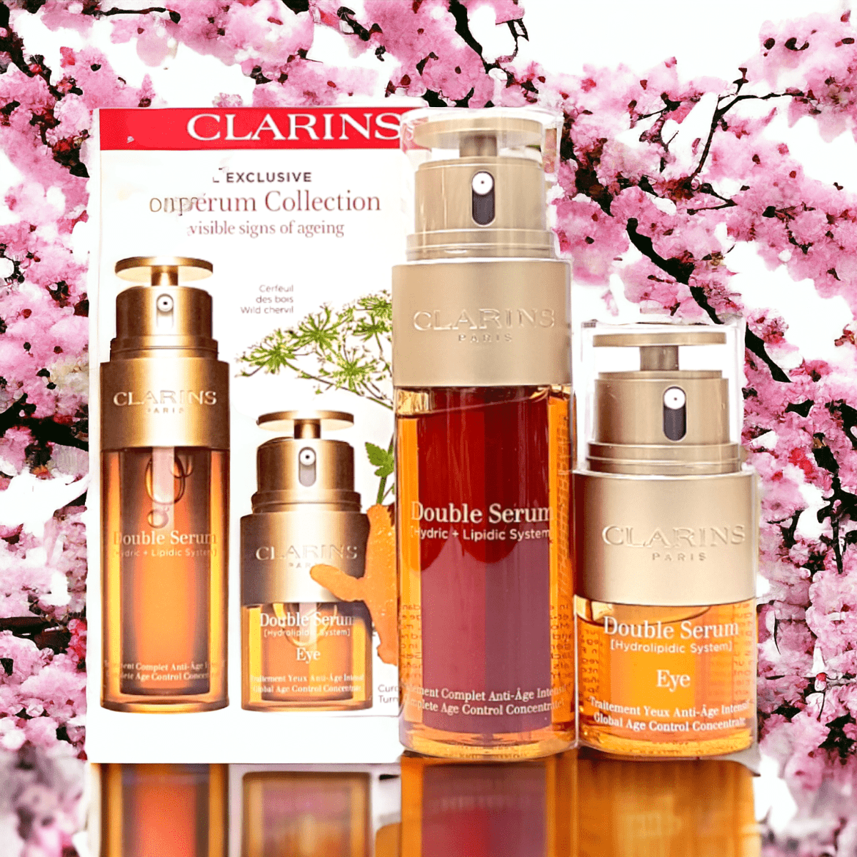 فروش ویژه ست سرم ضد چروک و دور چشم  دابل کلارنس Double Serum CLARINS حجم 50 میل و 20 میل