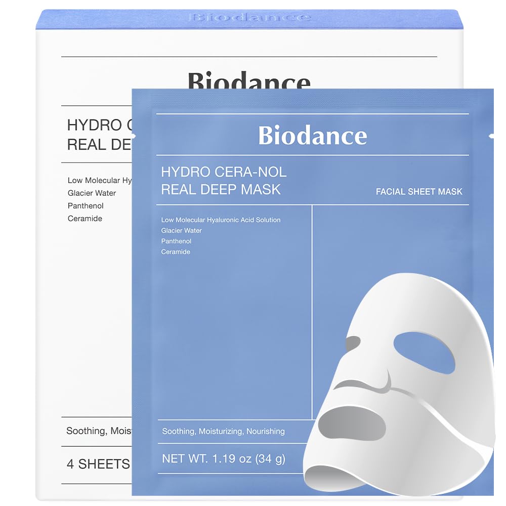 ماسک آبرسان و تقویت کننده بایودنس هیالورونیک اسید (BIODANCE Hydro Cera-nol Real Deep Mask, Overnight Hydrogel Mask, Soothing, Moisturizing, Nourishing, 1.19oz(34g) x 4ea) 